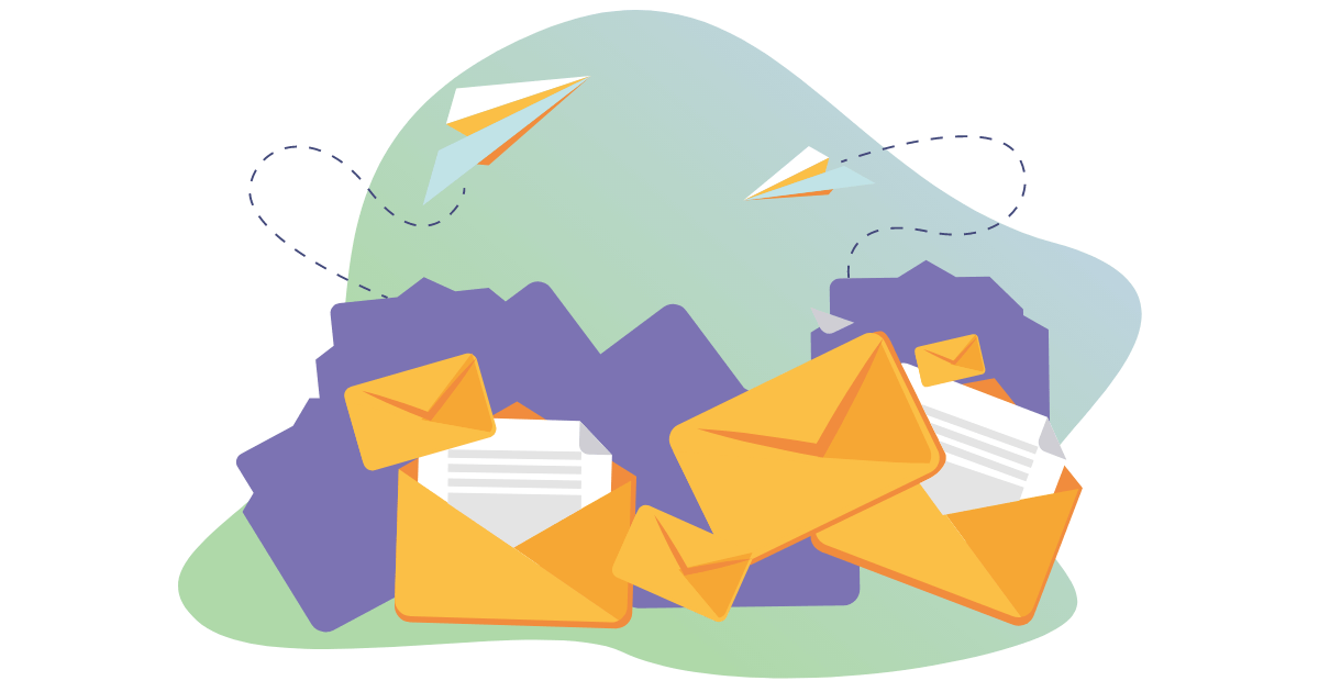 A heap of both opened and not opened emails. Illustration.