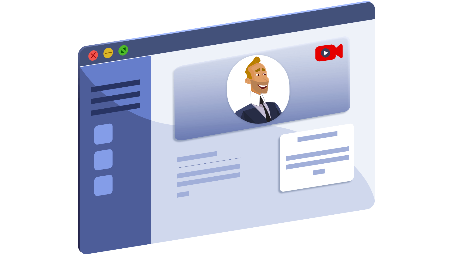 Landing page with video, text and a form. Illustration.