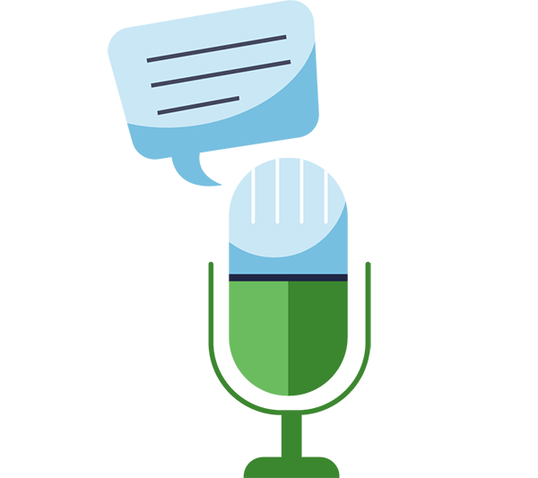 A recording microphone and a speech bubble. Illustration.