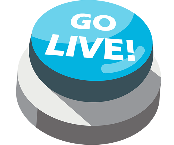 A big, blue 'go live' button. Illustration. 