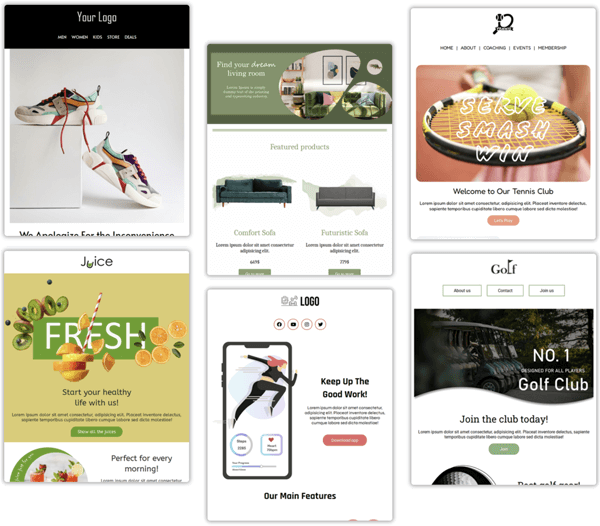 A collage of six Loopify email templates.