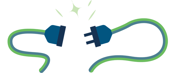 Two extension cords that plug into one another. Illustration.