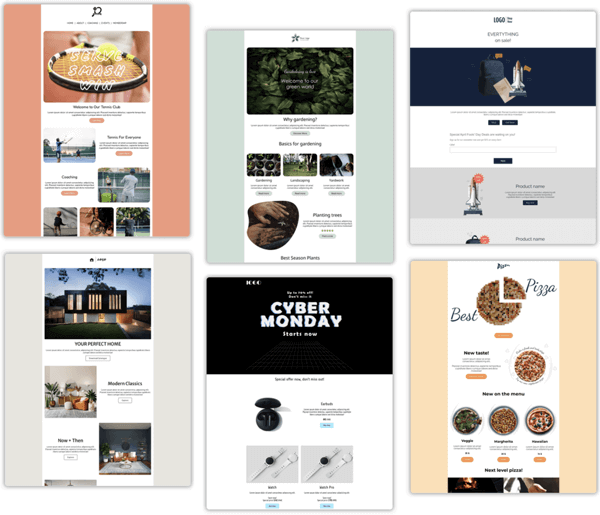 A collage of six Loopify landing page templates.