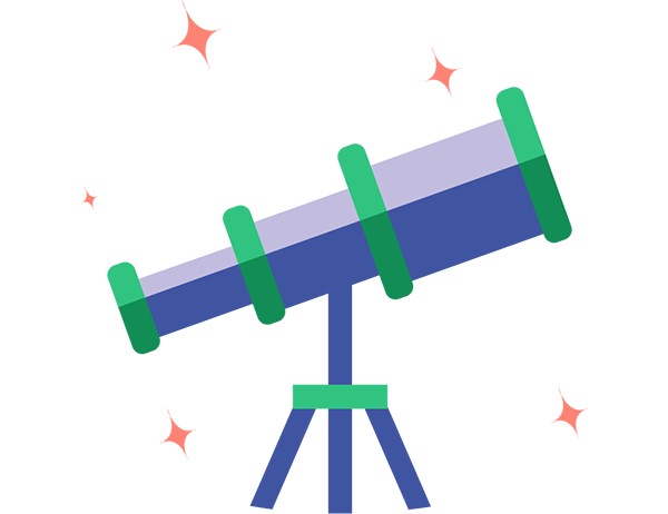A telescope pointed towards the stars. Illustration. 