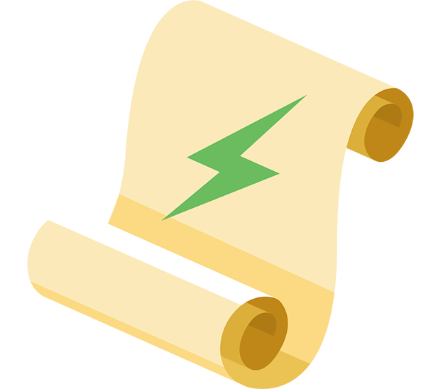 Old parchment letter with a lightning bolt in the middle. Illustration.