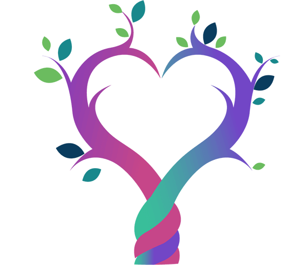 Two trees intertwined together form a heart. Illustration.